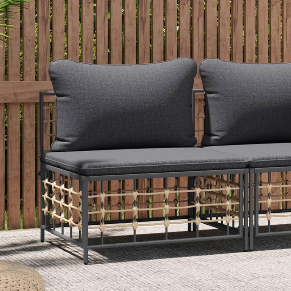 Tuinmiddenbank Met Donkergrijze Kussens Poly Rattan 1 Donkergrijs