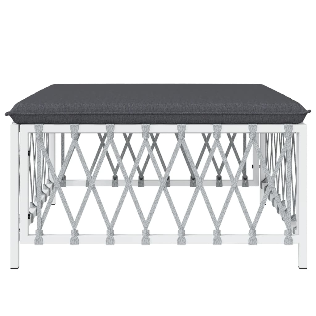 Tuinvoetenbank Met Kussens Geweven Stof Wit 1 Voetensteun