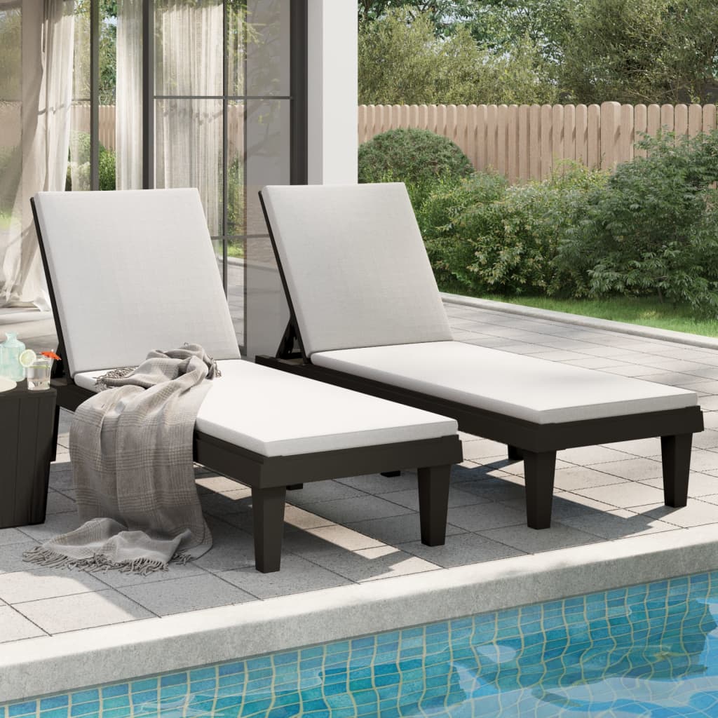 Ligbedden 2 st 155x58x83 cm polypropeen zwart