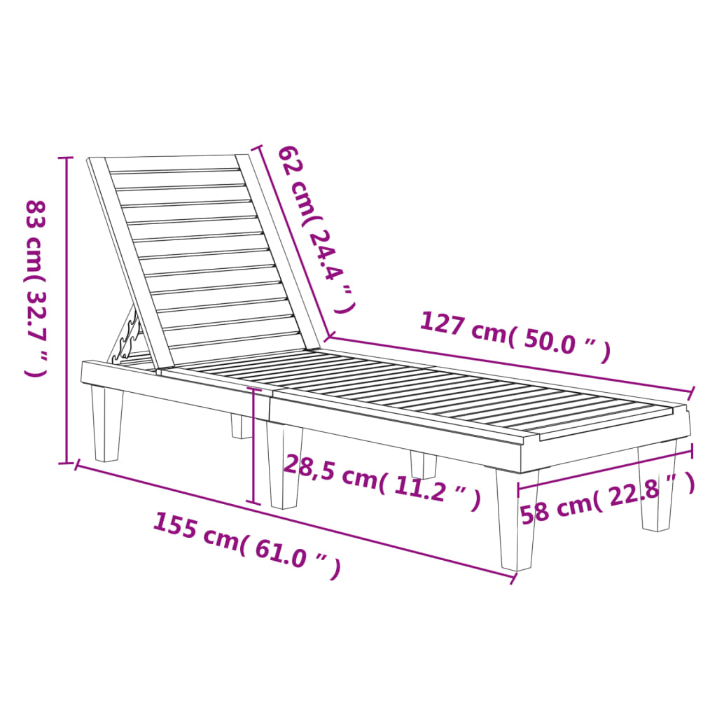 Ligbedden 2 st 155x58x83 cm polypropeen zwart