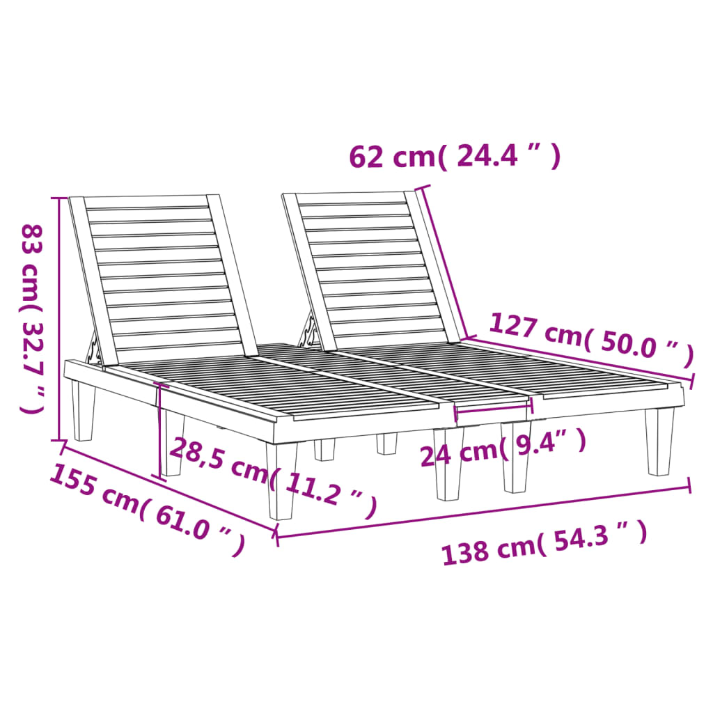 Ligbed tweepersoons 155x138x83 cm polypropeen zwart