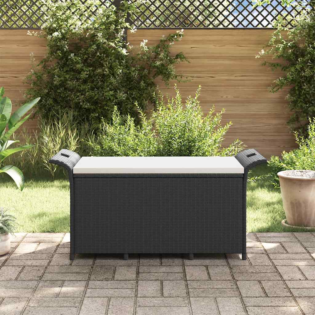 Tuinbank met kussen 116x46x57 cm poly rattan zwart