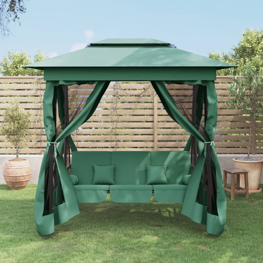 Tuinpaviljoen met schommelbank converteerbaar stof staal groen