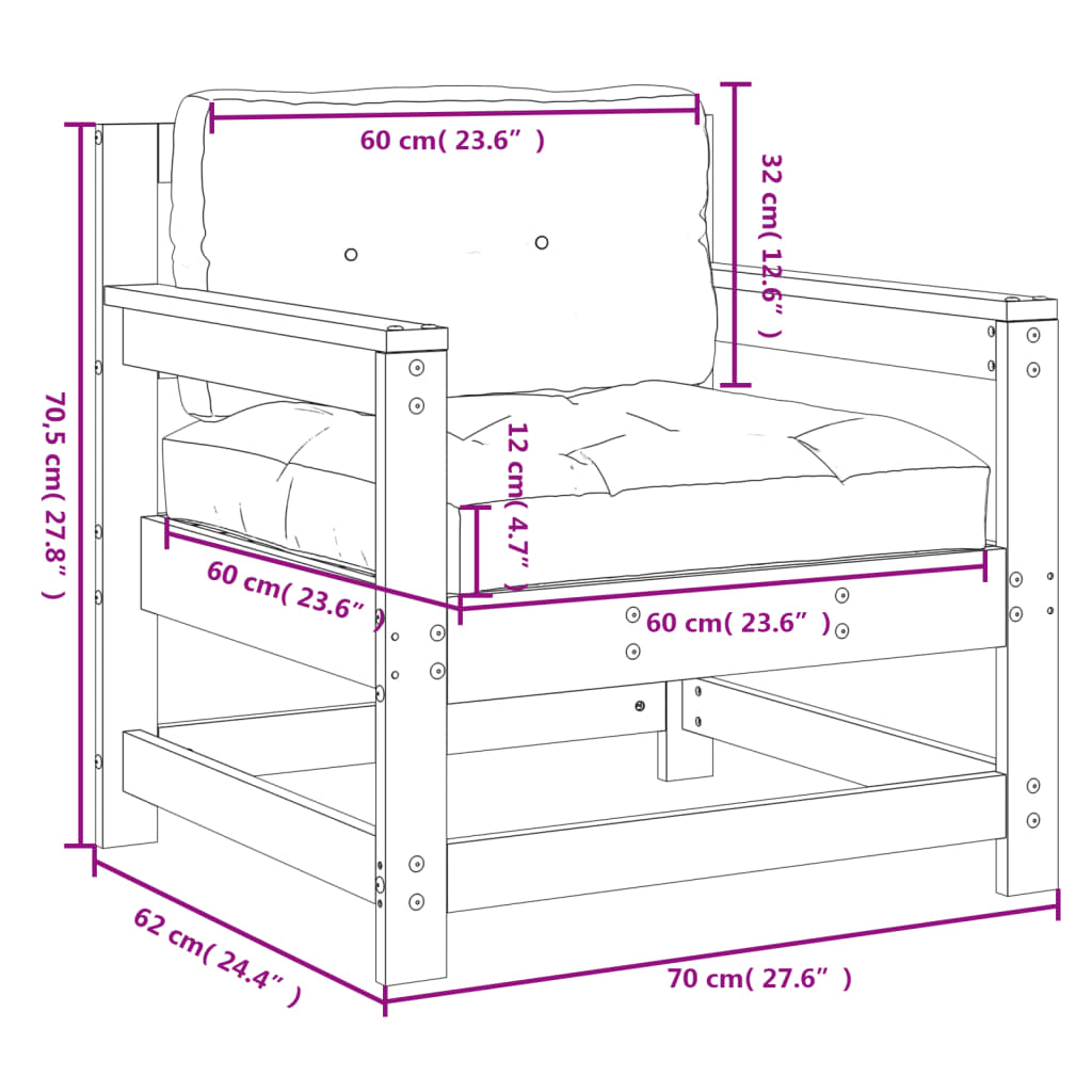 Tuinstoelen 2 St Met Kussens Massief Douglashout 1 Natuurlijk douglashout amchair