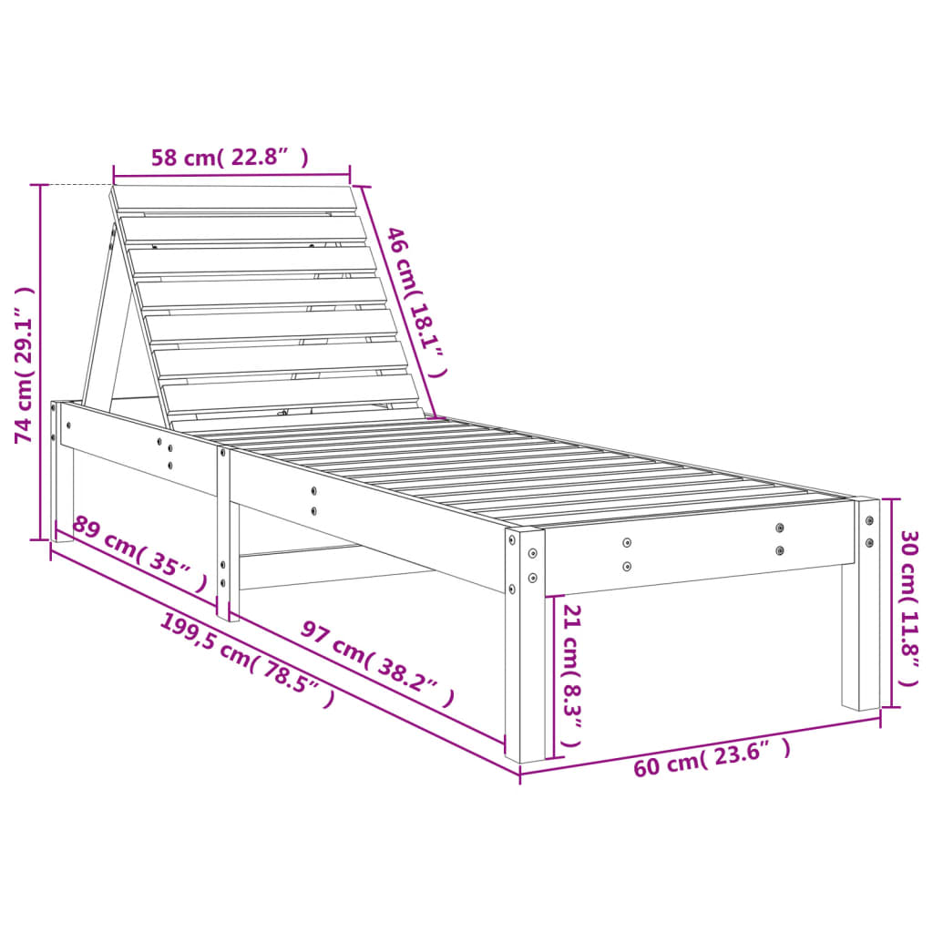 Ligbedden 2 st 199,5x60x74 cm massief grenenhout zwart