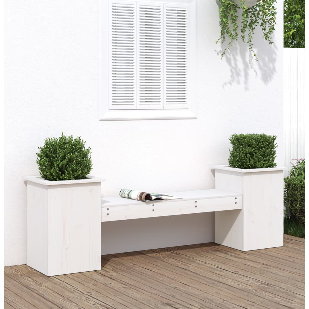 Bankje met plantenbakken 184,5x39,5x56,5 cm grenenhout wit