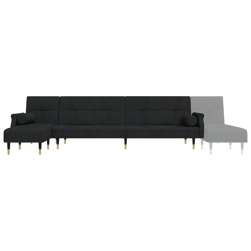 Slaapbank L-vormig 271x140x70 cm fluweel zwart