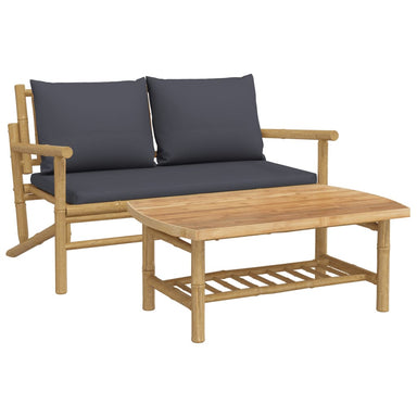2-Delige Loungeset Met Kussens Bamboe Donkergrijs 1 Bank + Tafel