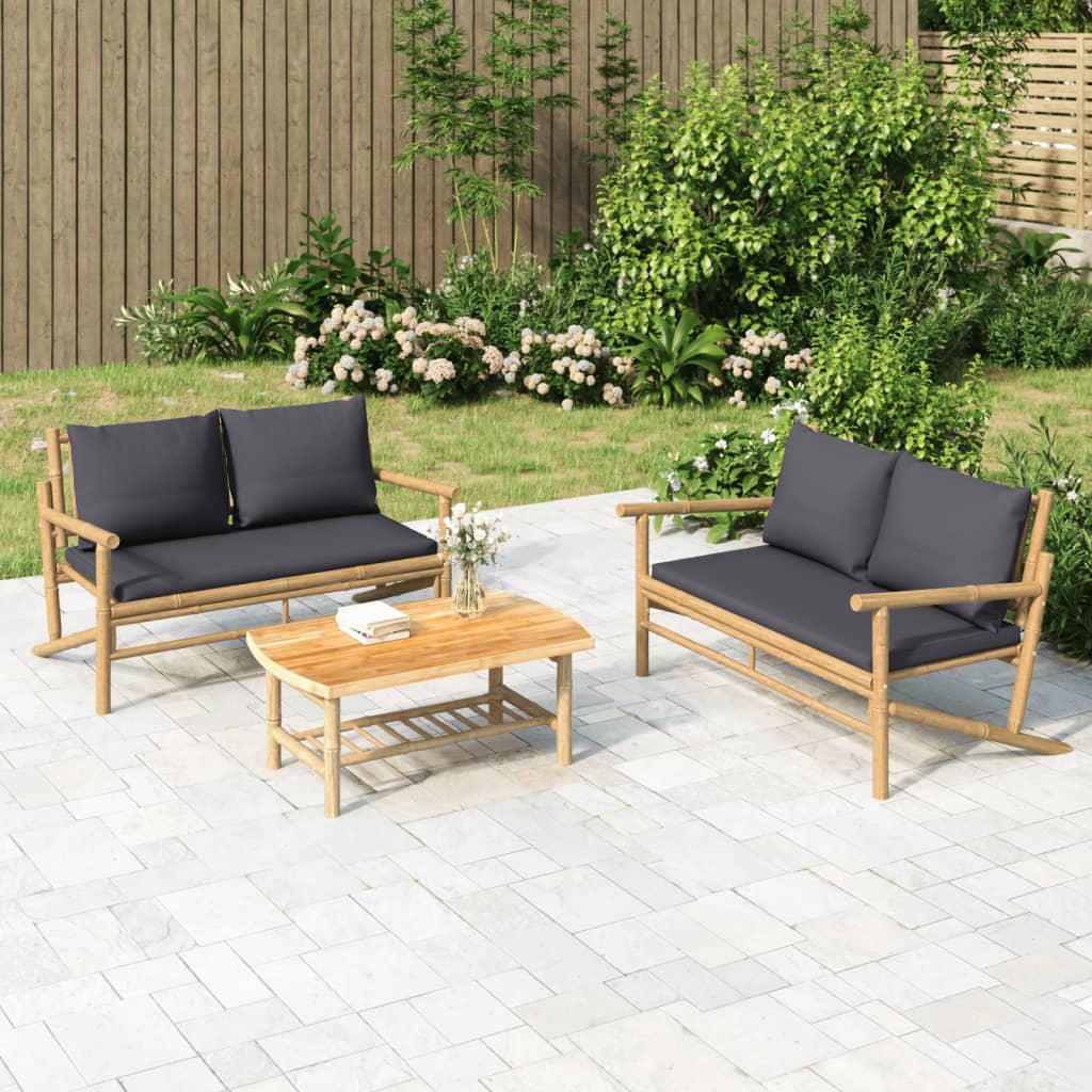 2-Delige Loungeset Met Kussens Bamboe Donkergrijs 1 Bank + Tafel