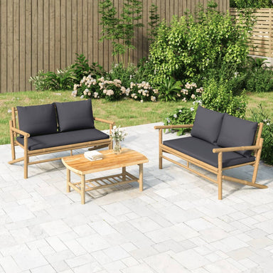 2-Delige Loungeset Met Kussens Bamboe Donkergrijs 1 Bank + Tafel