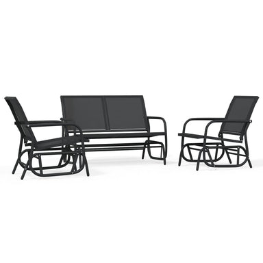 3-delige Loungeset schommel aluminium textileen zwart