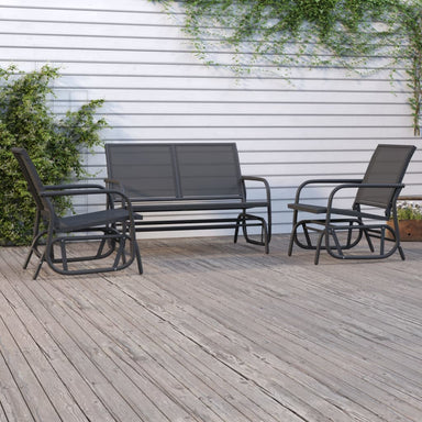 3-delige Loungeset schommel aluminium textileen zwart