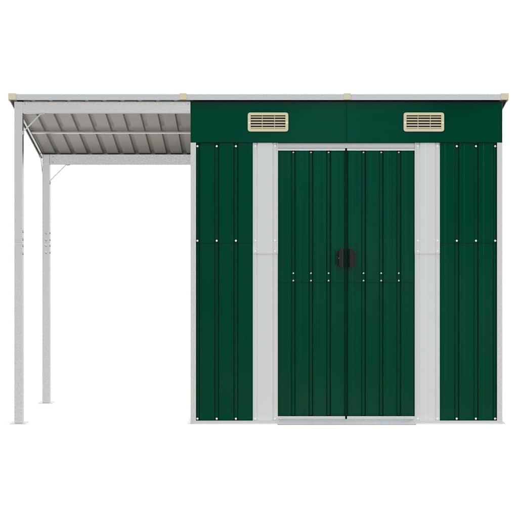 Tuinschuur met verlengd dak 277x107x181 cm staal groen