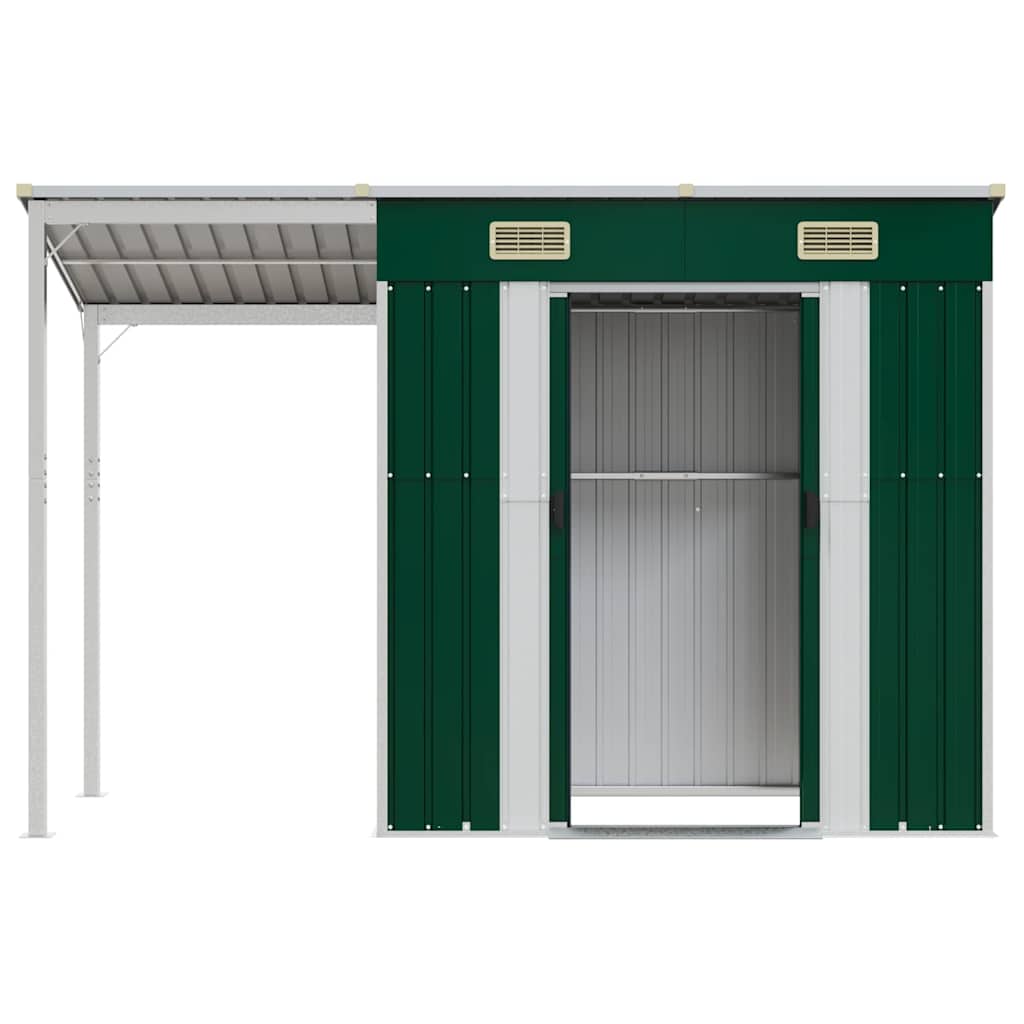 Tuinschuur met verlengd dak 277x107x181 cm staal groen
