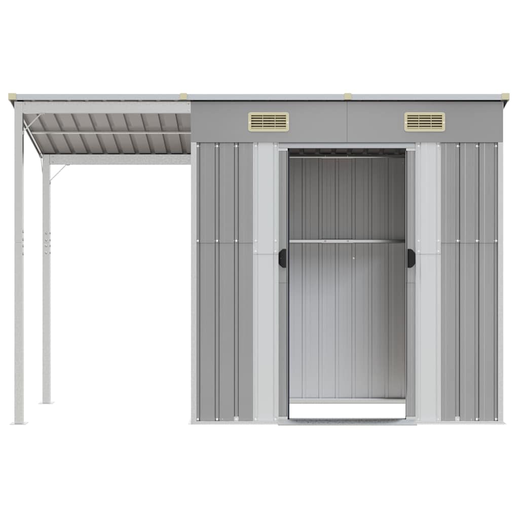Tuinhuis met verlengd dak lichtgrijs 277x107x181 cm staal