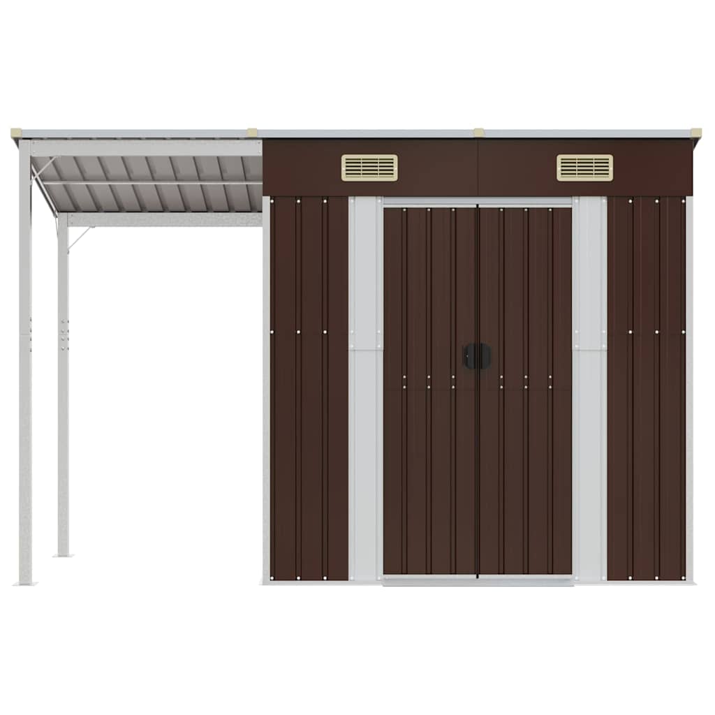 Tuinschuur met verlengd dak 277x107x181 cm staal bruin