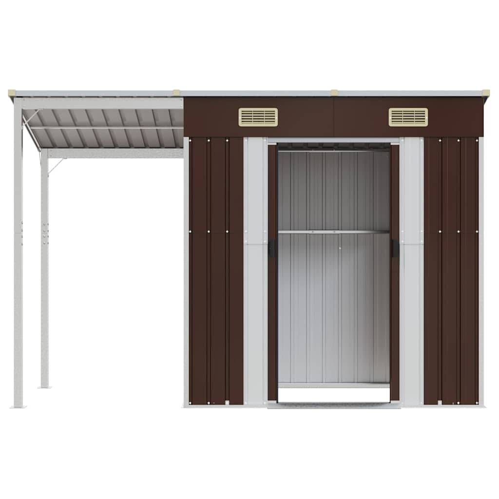 Tuinschuur met verlengd dak 277x107x181 cm staal bruin