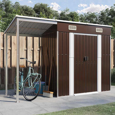Tuinschuur met verlengd dak 277x107x181 cm staal bruin