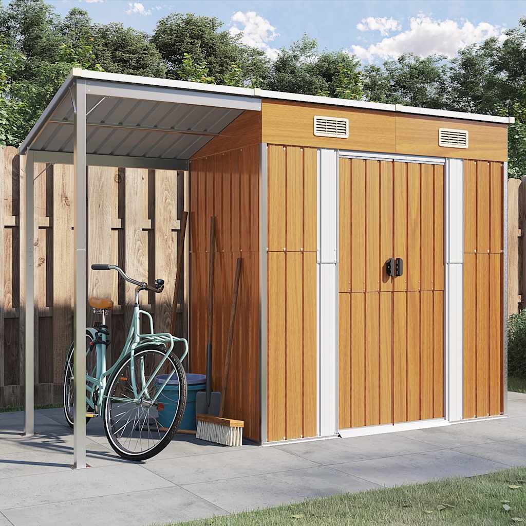 Tuinschuur met verlengd dak 277x107x181 cm staal lichtbruin