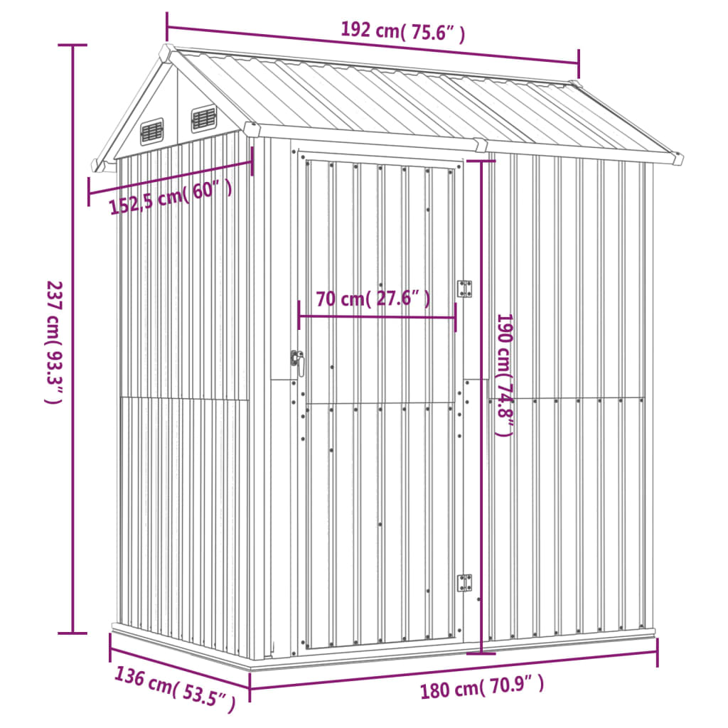 Tuinhuis Antraciet 192x152,5x237 cm Gegalvaniseerd Staal