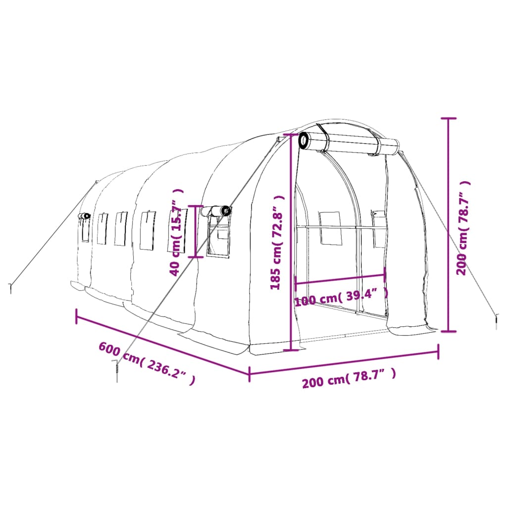 Tuinkas met stalen frame 12 m² 6x2x2 m groen