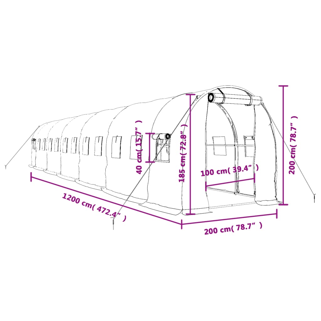 Tuinkas met stalen frame 24 m² 12x2x2 m groen