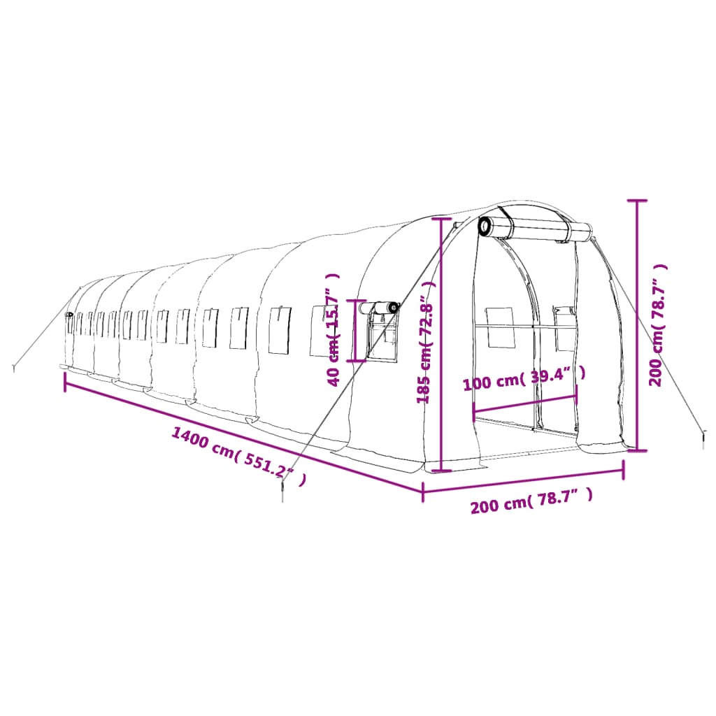 Tuinkas met stalen frame 28 m² 14x2x2 m groen