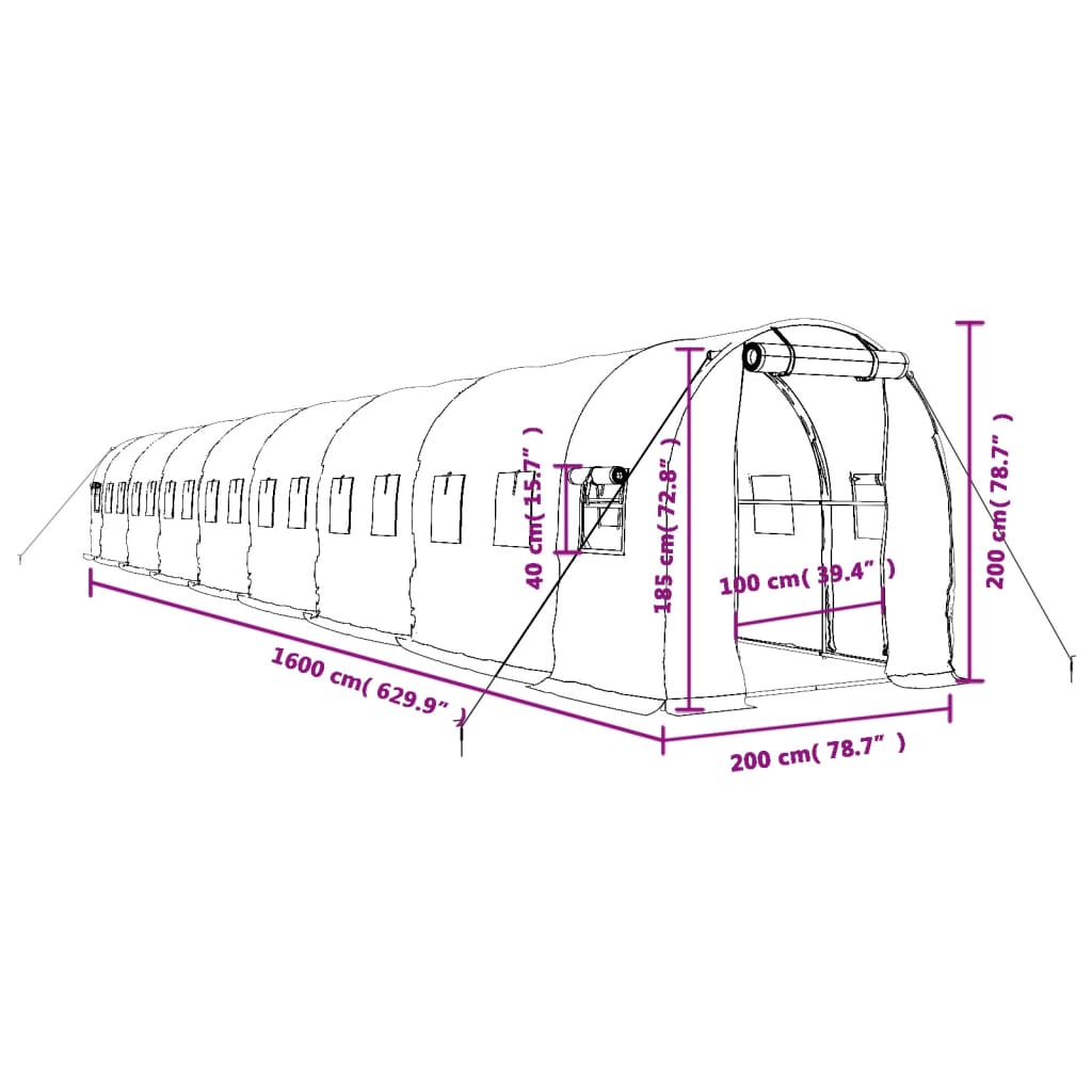 Tuinkas met stalen frame 32 m² 16x2x2 m groen