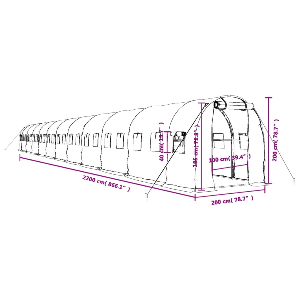 Tuinkas met stalen frame 44 m² 22x2x2 m groen