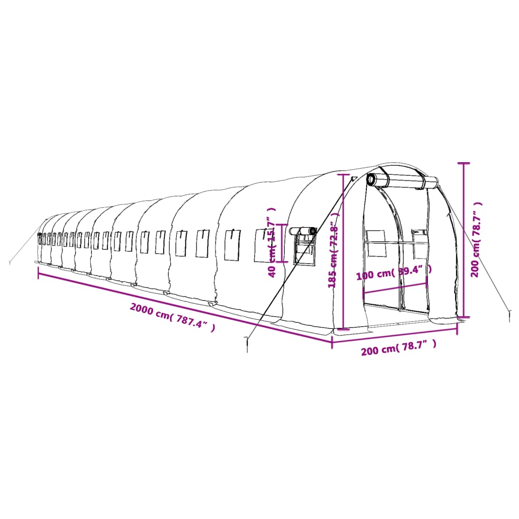 Tuinkas met stalen frame 40 m² 20x2x2 m wit