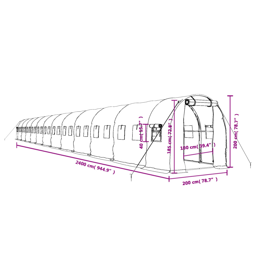 Tuinkas met stalen frame 48 m² 24x2x2 m wit