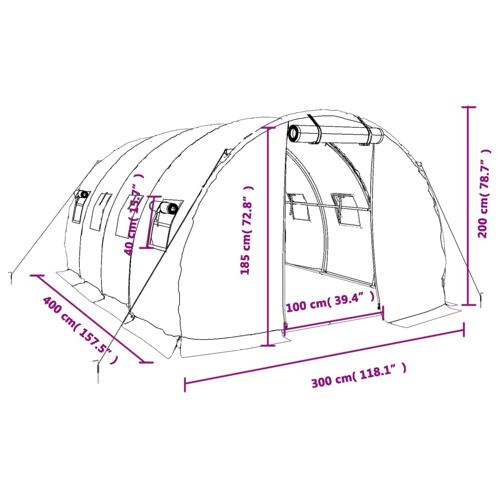Tuinkas met stalen frame 12 m² 4x3x2 m groen