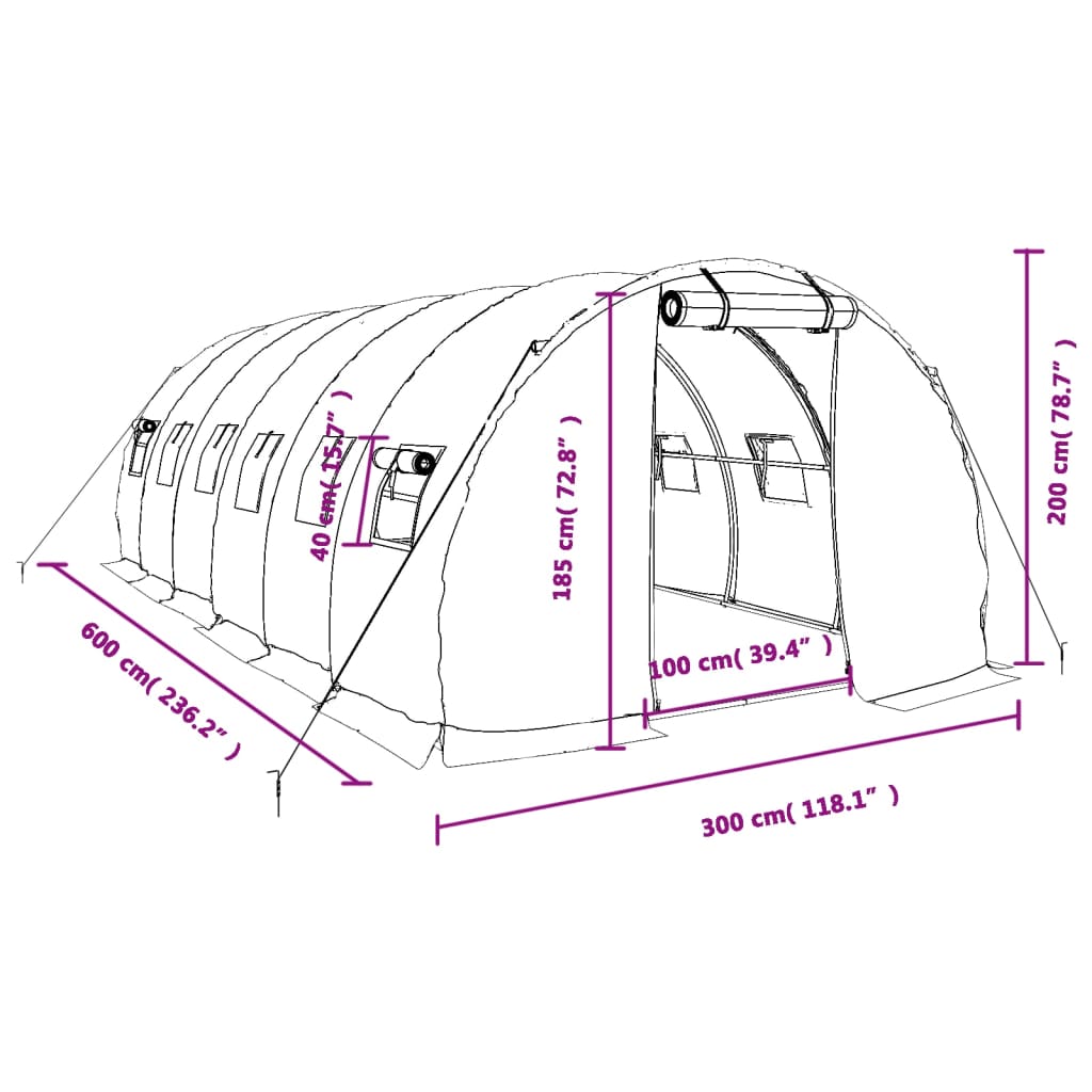 Tuinkas met stalen frame 18 m² 6x3x2 m groen