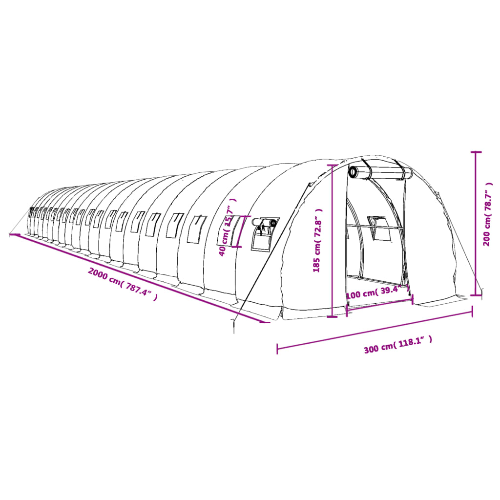 Tuinkas met stalen frame 60 m² 20x3x2 m groen