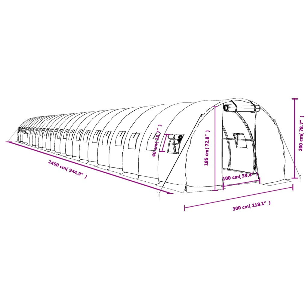 Tuinkas met stalen frame 72 m² 24x3x2 m groen