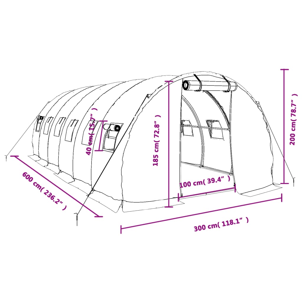 Tuinkas met stalen frame 18 m² 6x3x2 m wit