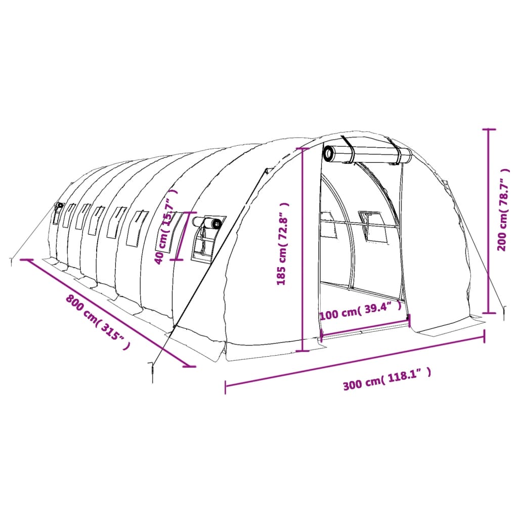 Tuinkas met stalen frame 24 m² 8x3x2 m wit