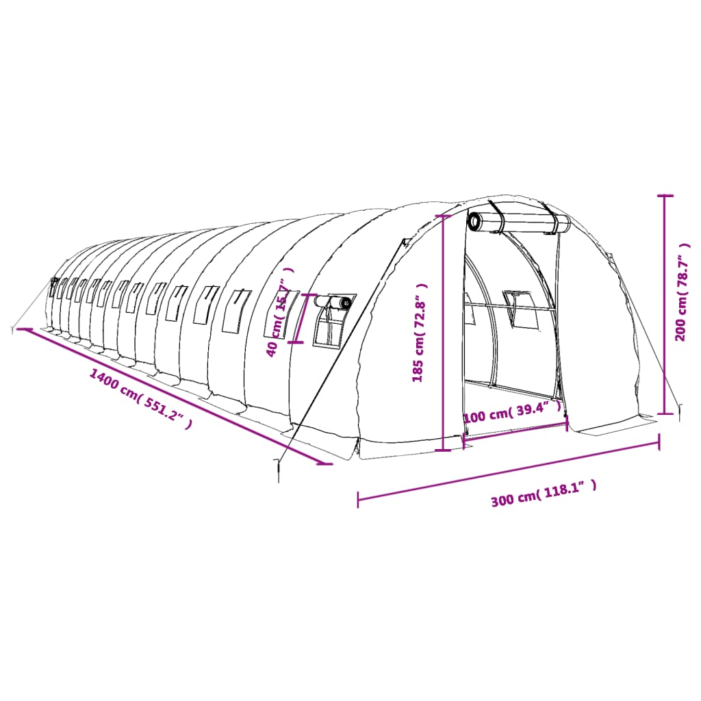Tuinkas met stalen frame 42 m² 14x3x2 m wit