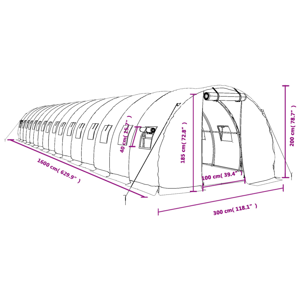 Tuinkas met stalen frame 48 m² 16x3x2 m wit