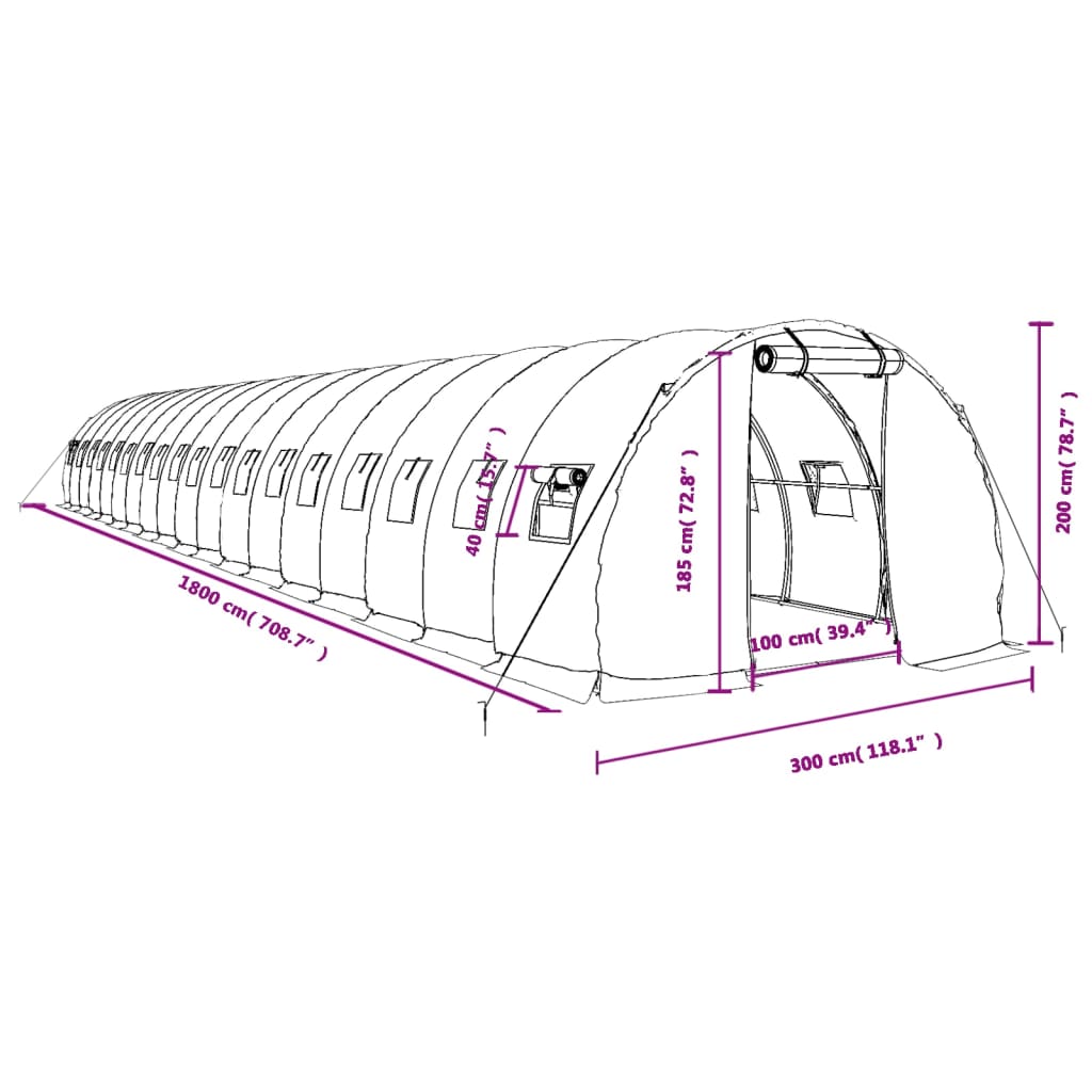 Tuinkas met stalen frame 54 m² 18x3x2 m wit