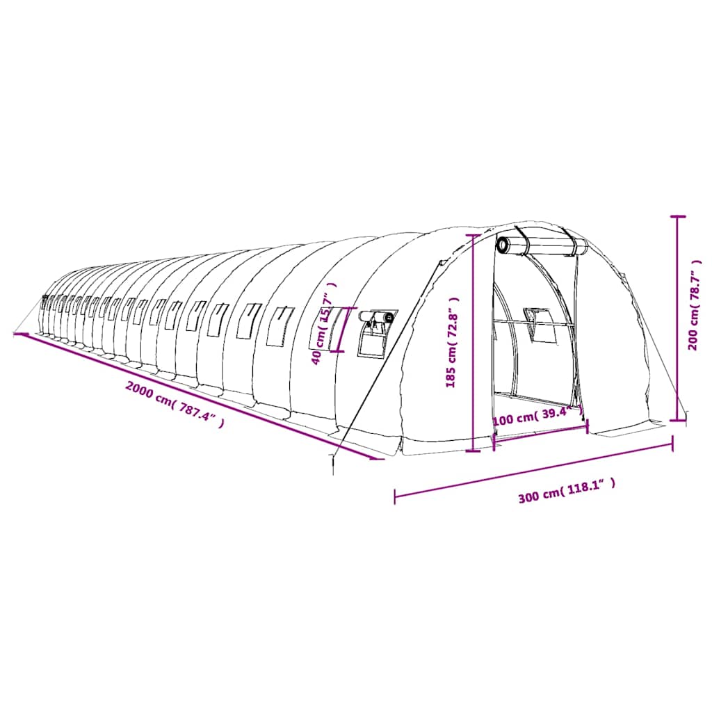 Tuinkas met stalen frame 60 m² 20x3x2 m wit