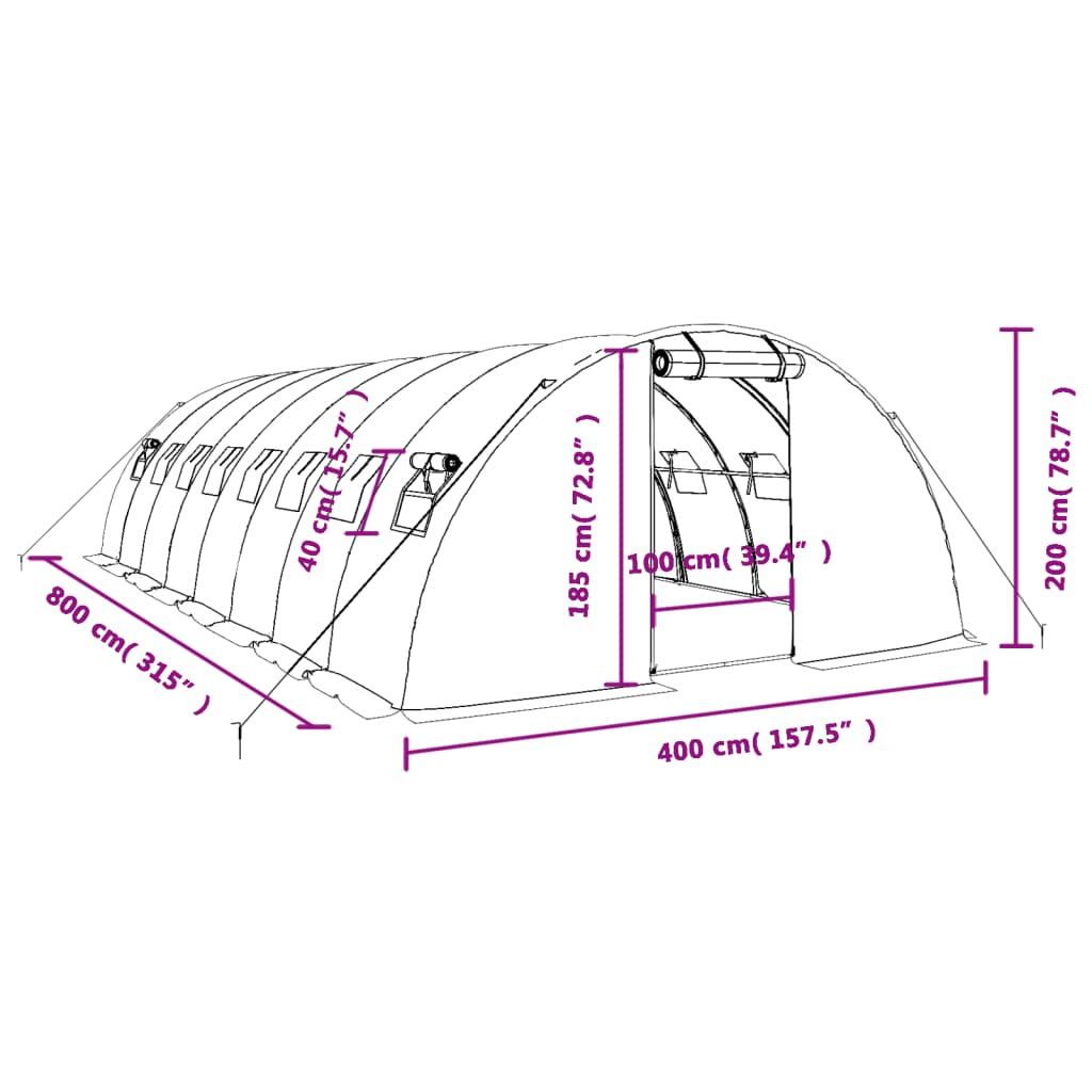 Tuinkas met stalen frame 32 m² 8x4x2 m groen