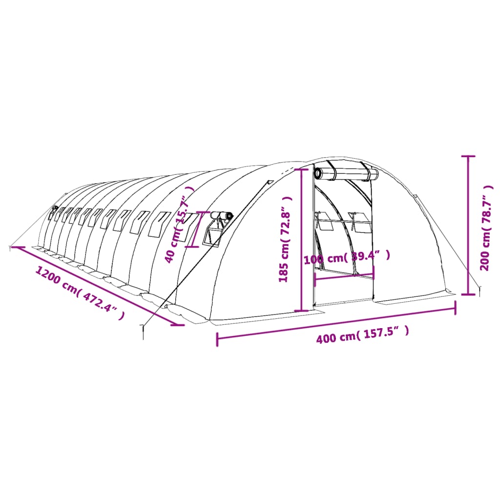 Tuinkas met stalen frame 48 m² 12x4x2 m groen