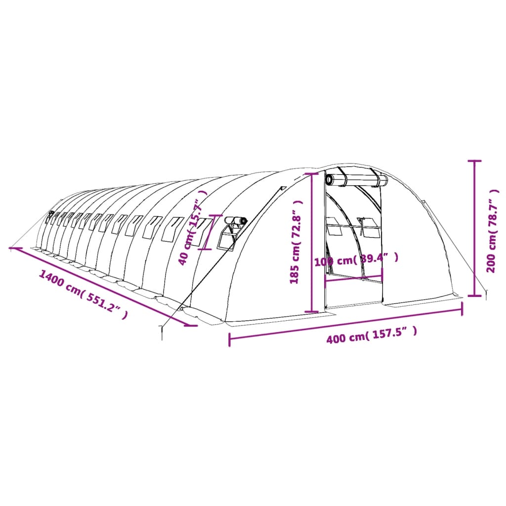 Tuinkas met stalen frame 56 m² 14x4x2 m groen