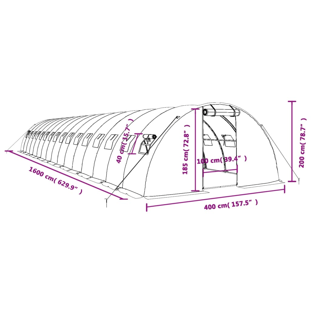 Tuinkas met stalen frame 64 m² 16x4x2 m groen