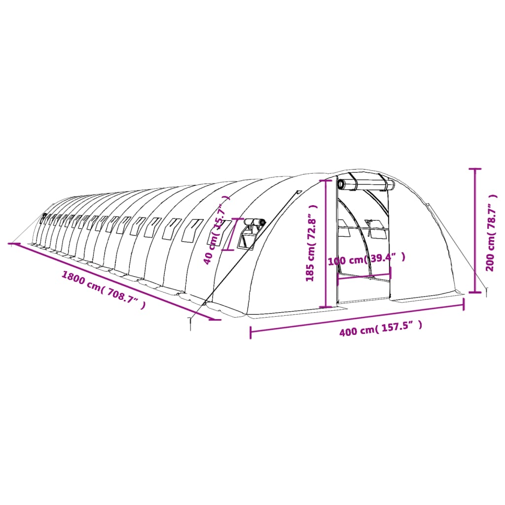 Tuinkas met stalen frame 72 m² 18x4x2 m groen