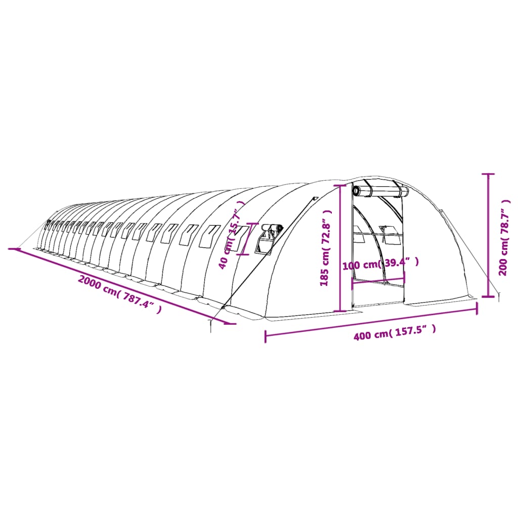 Tuinkas met stalen frame 80 m² 20x4x2 m groen
