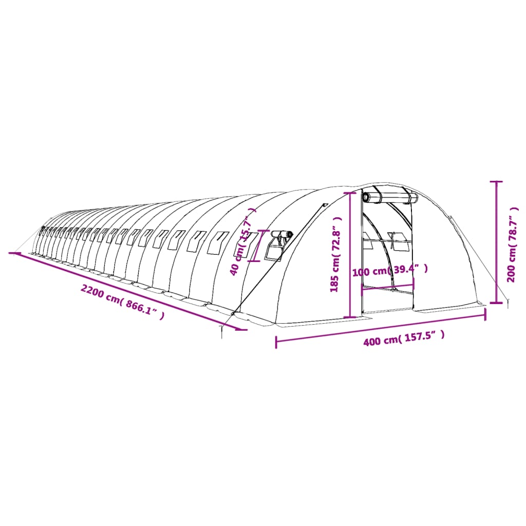 Tuinkas met stalen frame 88 m² 22x4x2 m groen