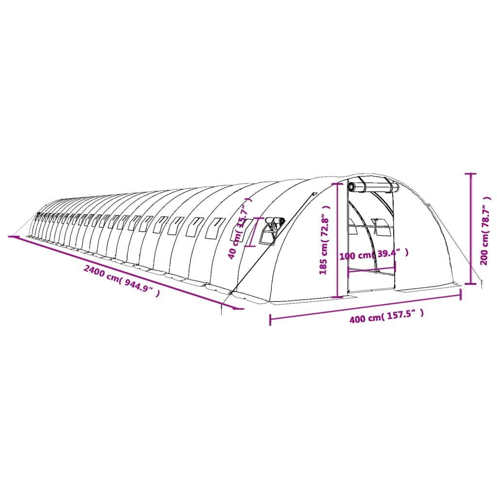 Tuinkas met stalen frame 96 m² 24x4x2 m groen
