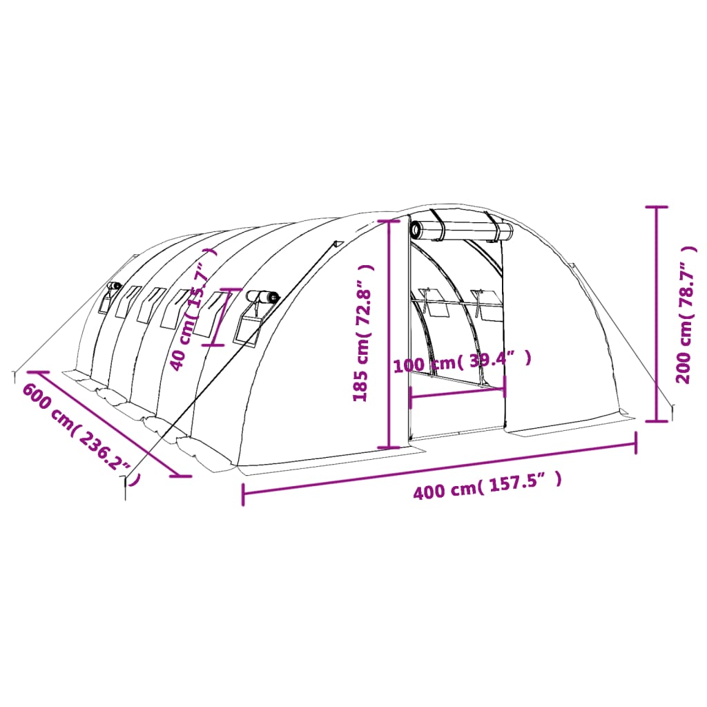 Tuinkas met stalen frame 24 m² 6x4x2 m wit